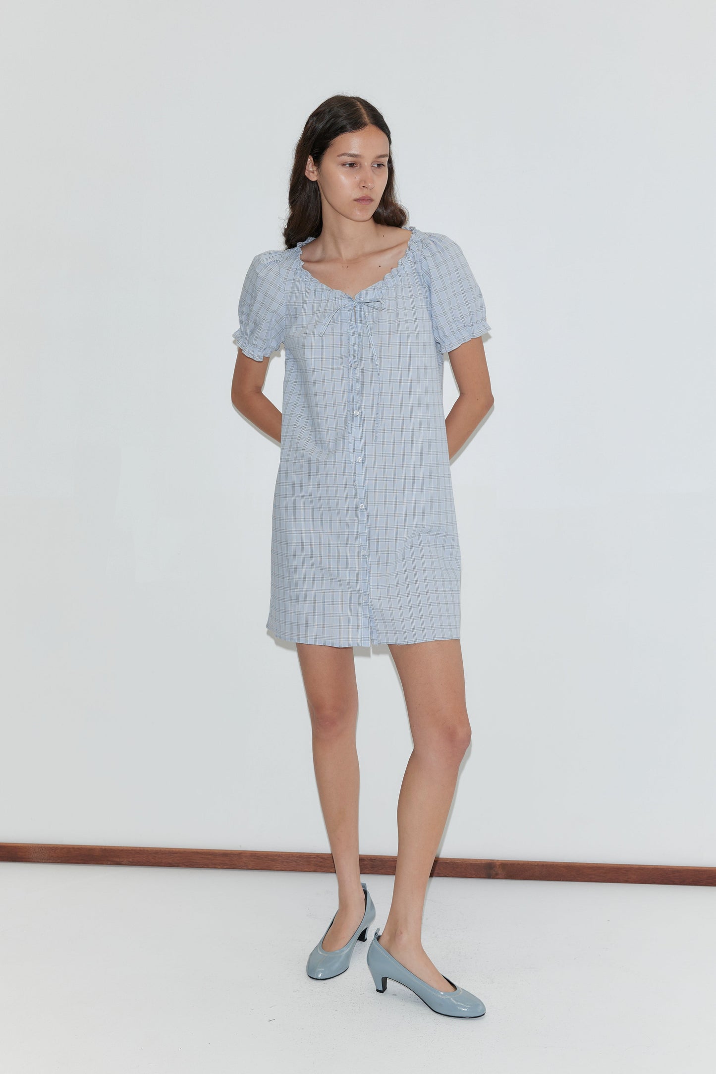 Buttoned Mini Dress - Powder Check