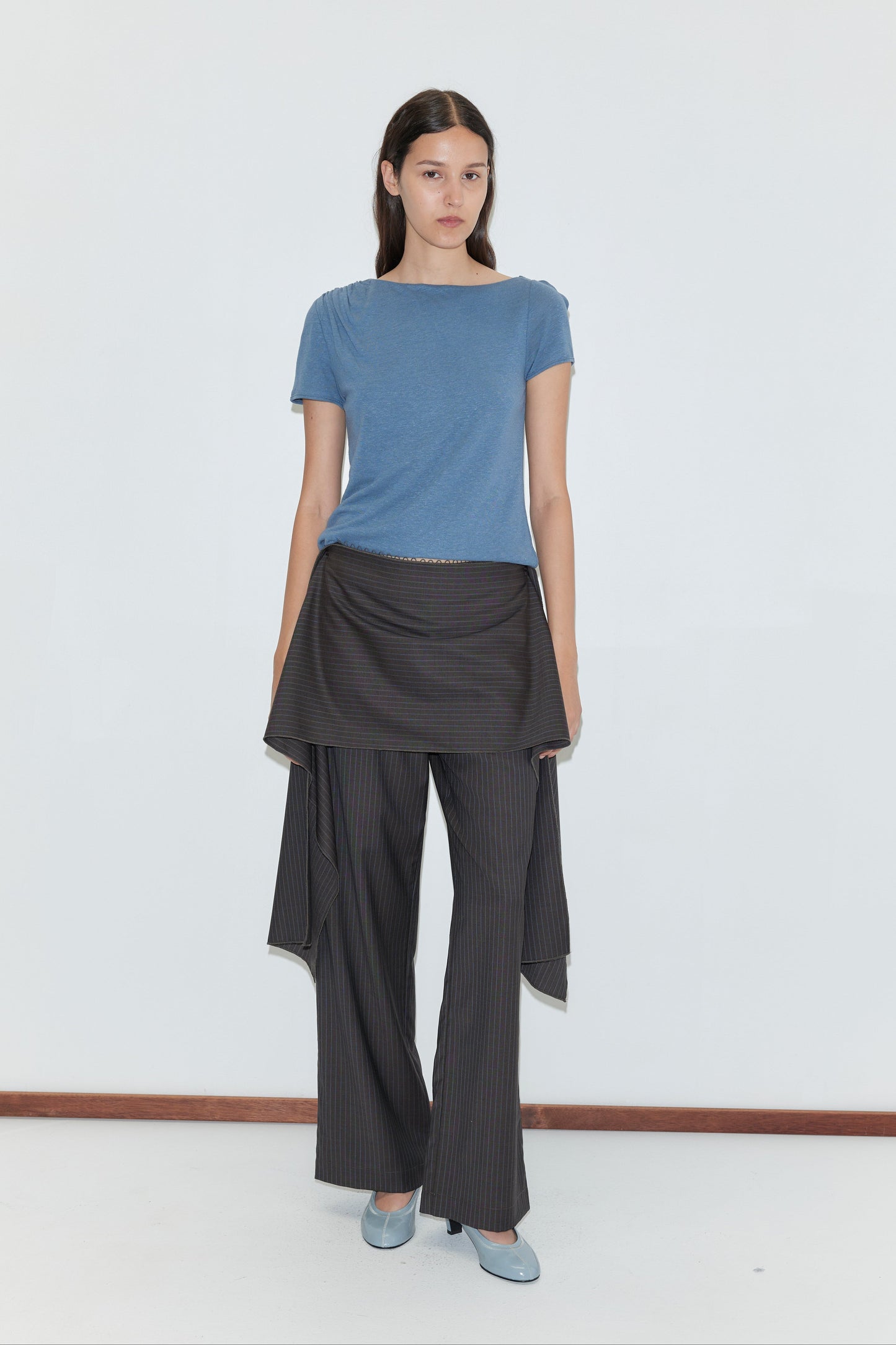 Pure Wool Zip Pant - Charcoal Stripe