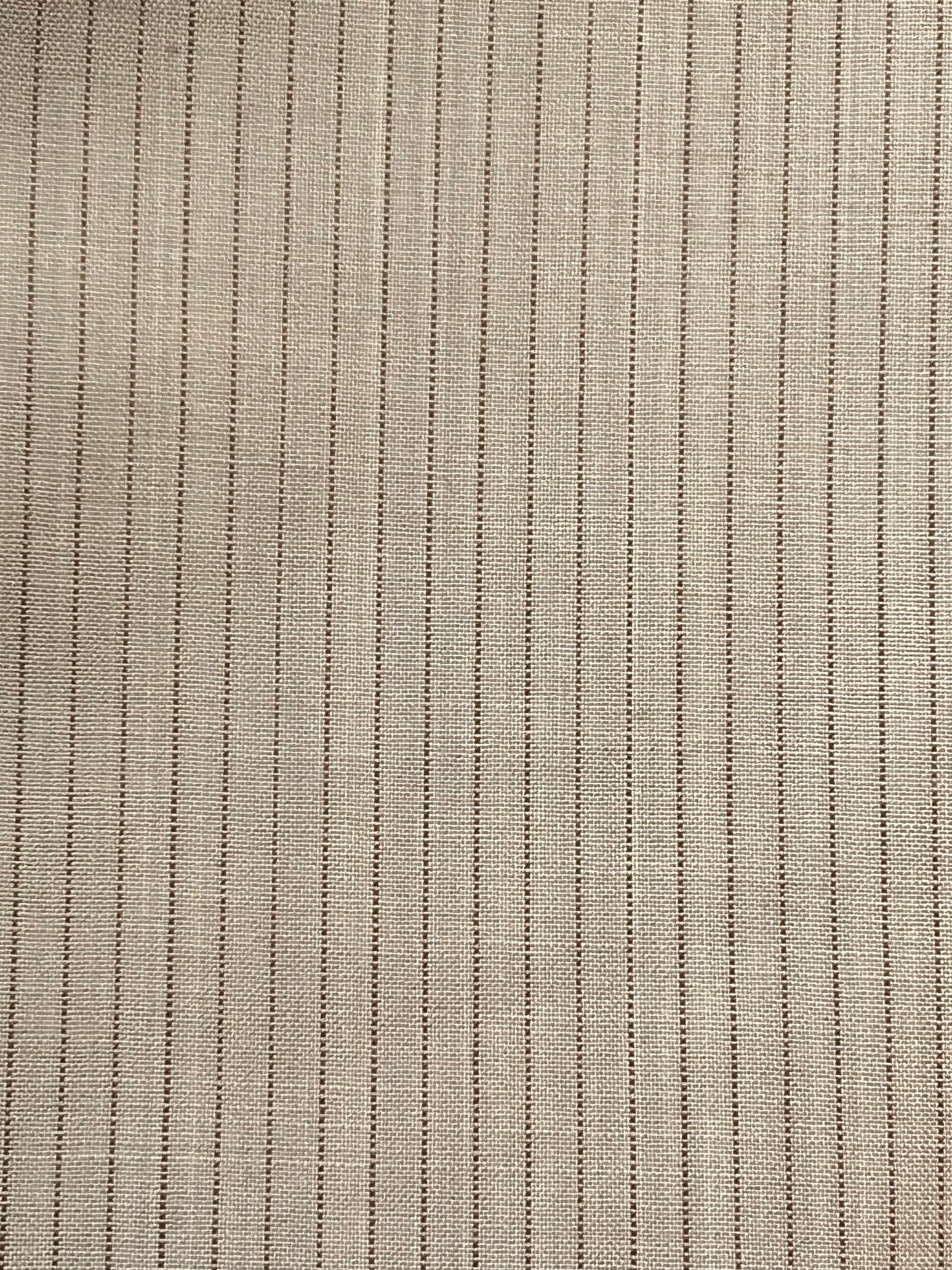 Close-up of dove stripe fabric with vertical ribbed texture and thin brown lines, featured on the Low Pocket Pure Wool Pant by Deiji Studios.