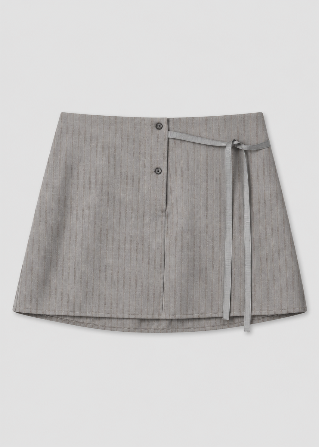Wool Tie Mini Skirt - Grey Stripe