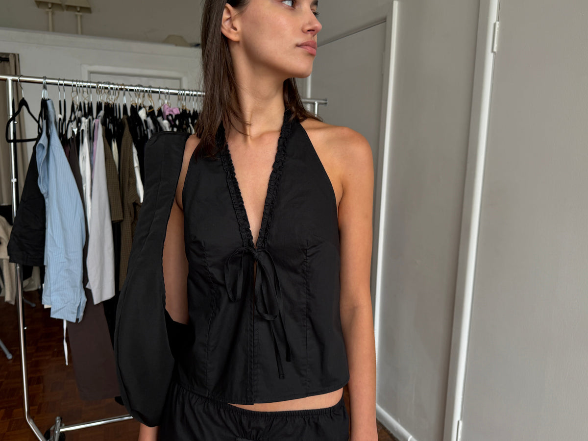 Open Frill Halter - Black