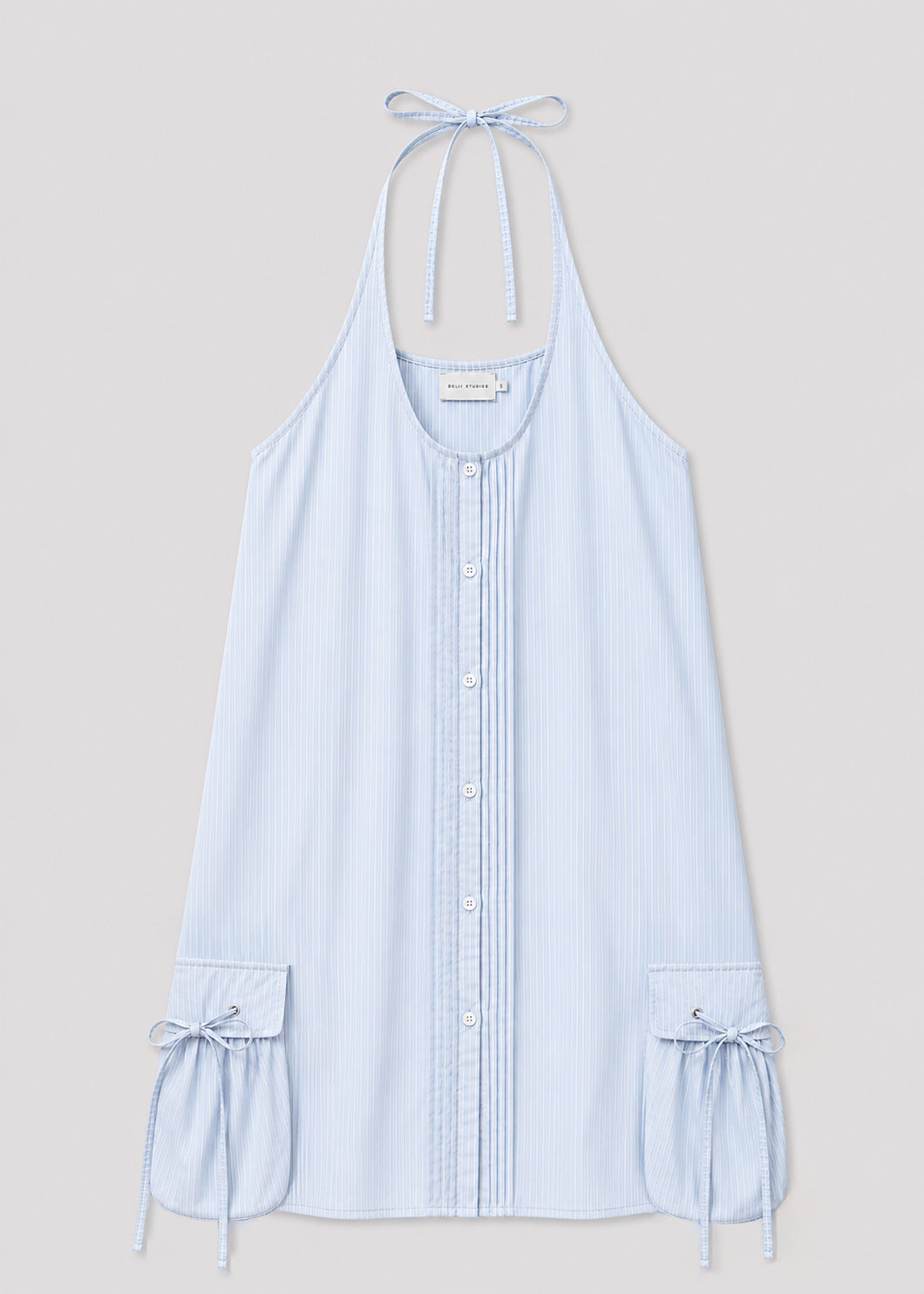 Pocket Halter Dress - Mist Stripe