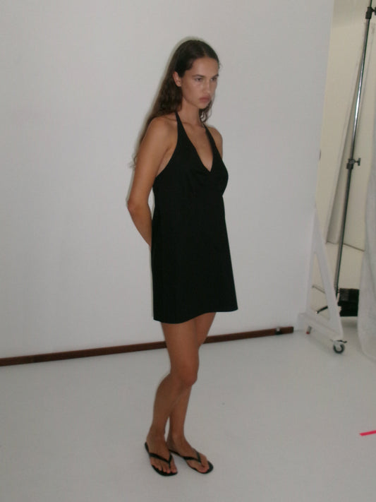 Cinched Halter Dress - Black