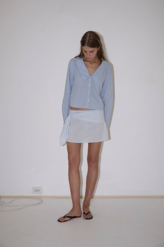 Waist Button Shirt - Lake Blue Stripe