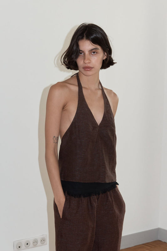 Linen Pinched Halter Top