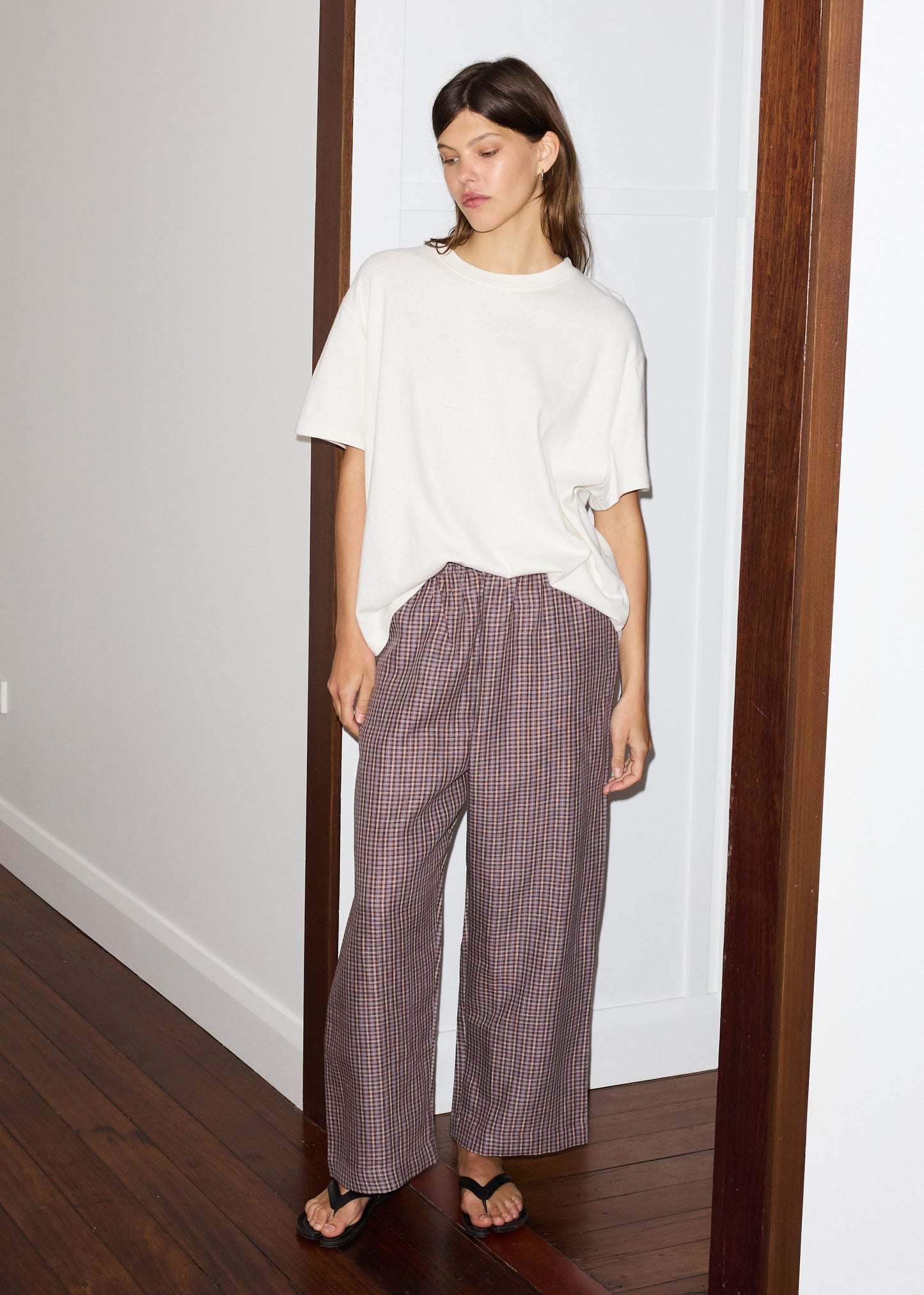 linen ease trouser - russet check
