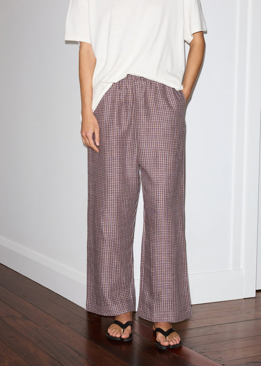 linen ease trouser - russet check