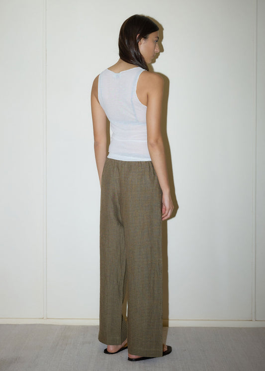 Linen Ease Trouser - Pine Check