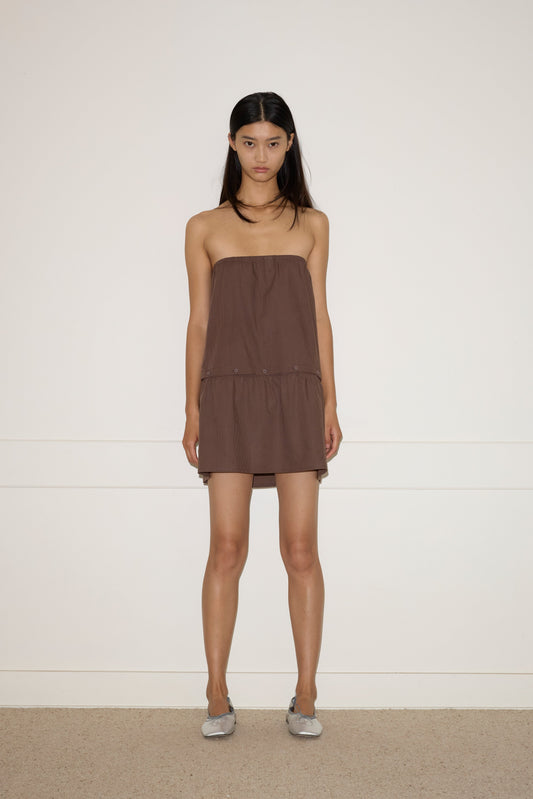 Button Dress - Carob Check