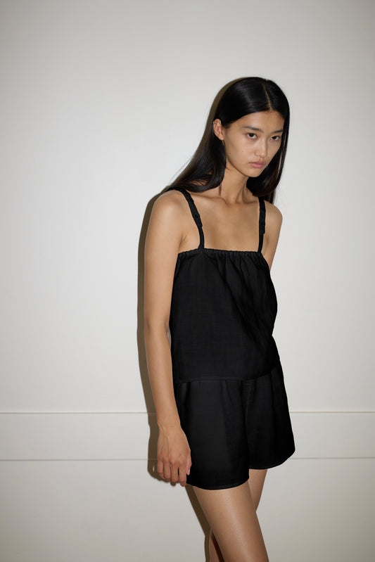Button Linen Set - Black