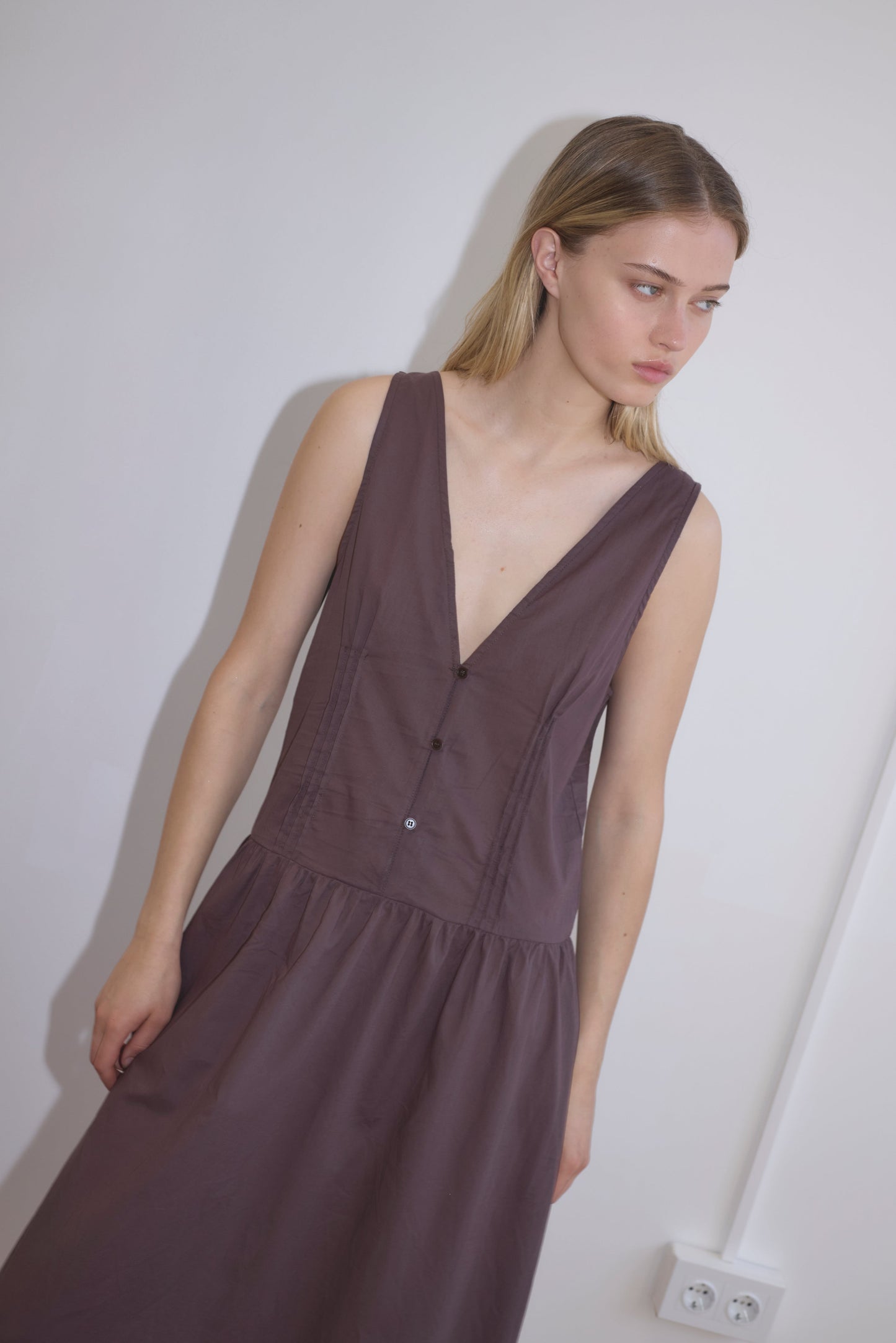 Pintuck Dress - Raisin