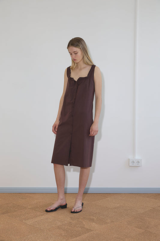 Button Sweep Dress - Umber