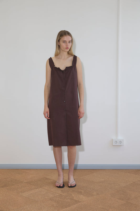 Button Sweep Dress - Umber