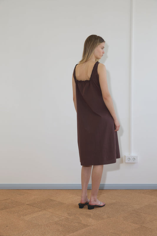 Button Sweep Dress - Umber