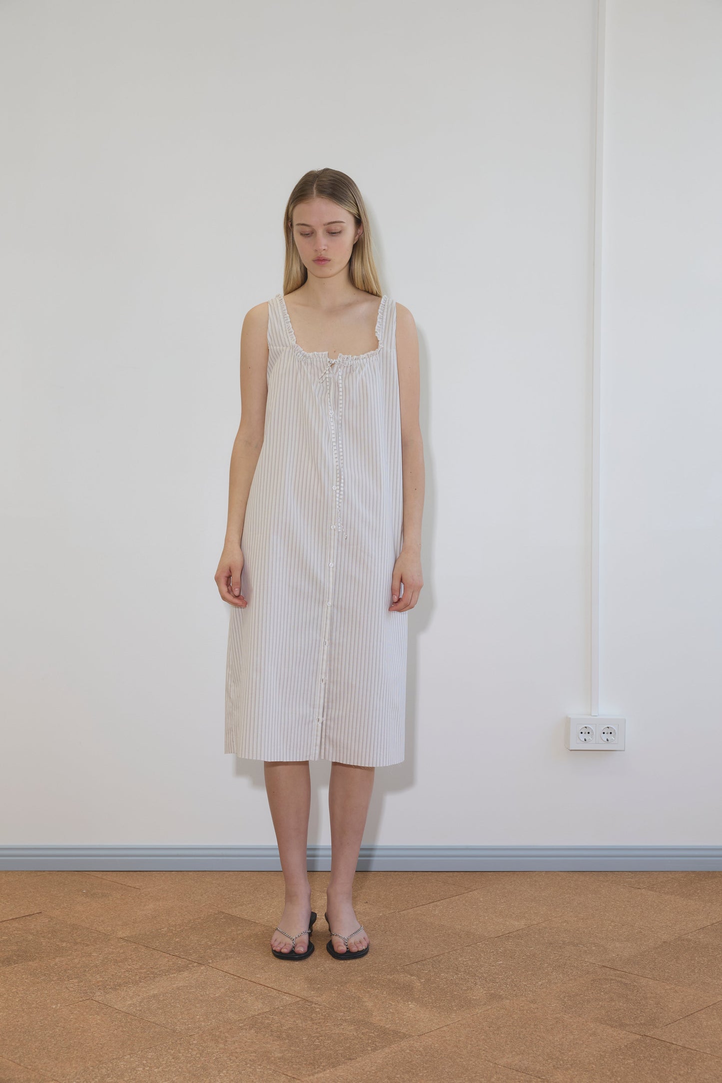 Button Sweep Dress - Gull Stripe