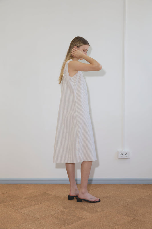 Button Sweep Dress - Gull Stripe