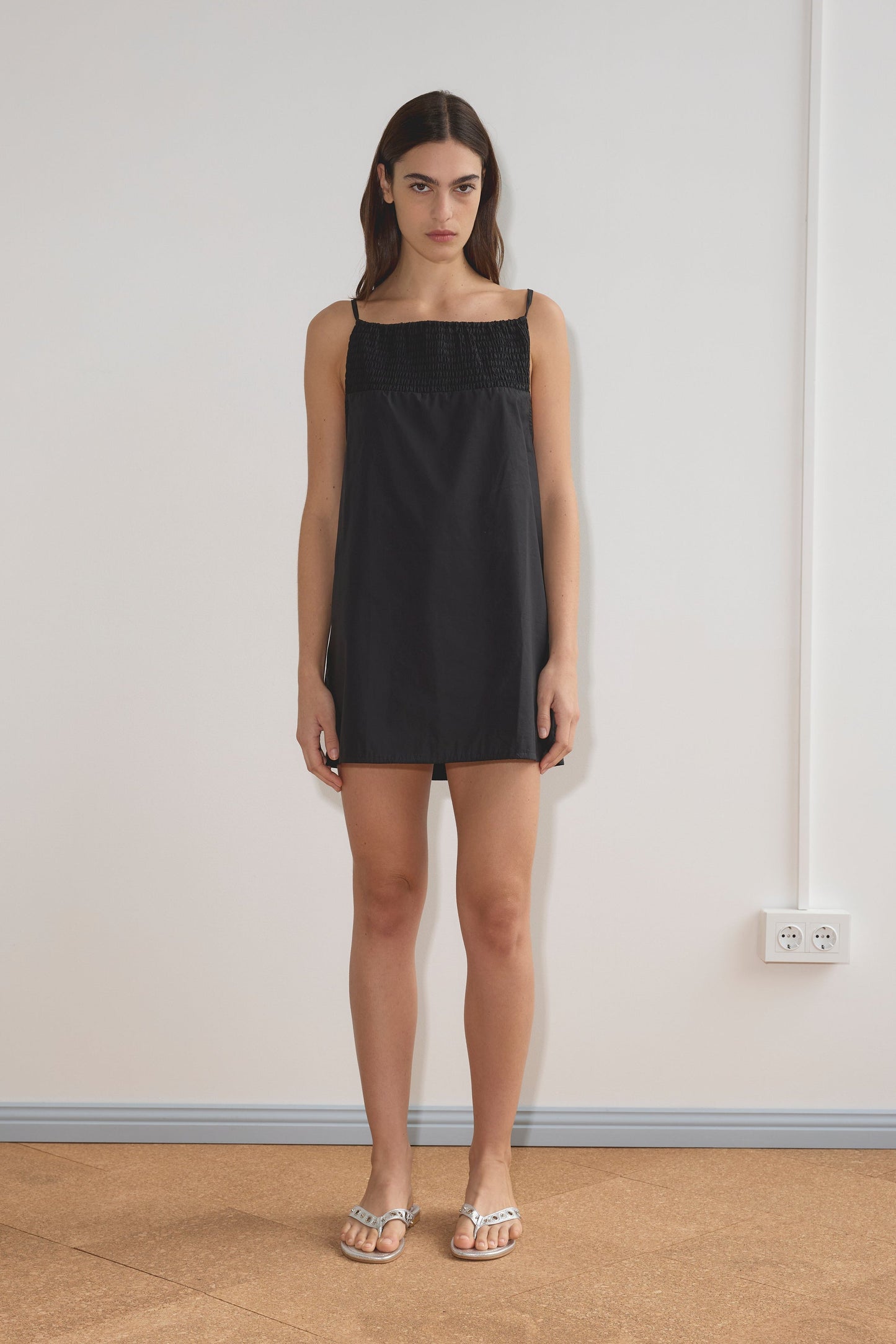 Shirring Mini Dress - Black