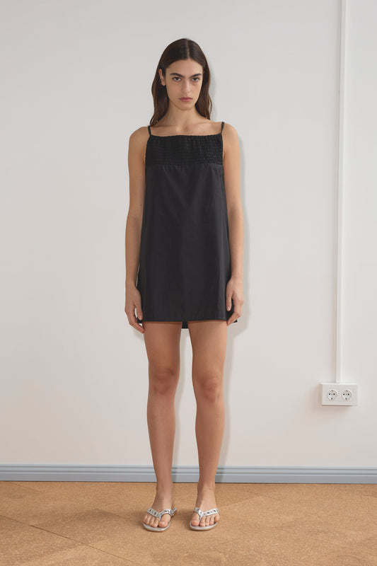 Shirring Mini Dress - Black