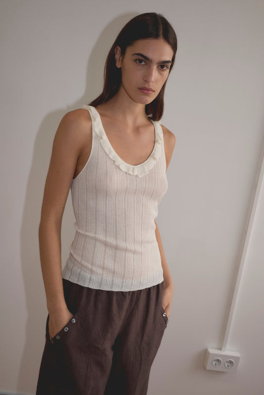 Neck Ruffle Knit - White