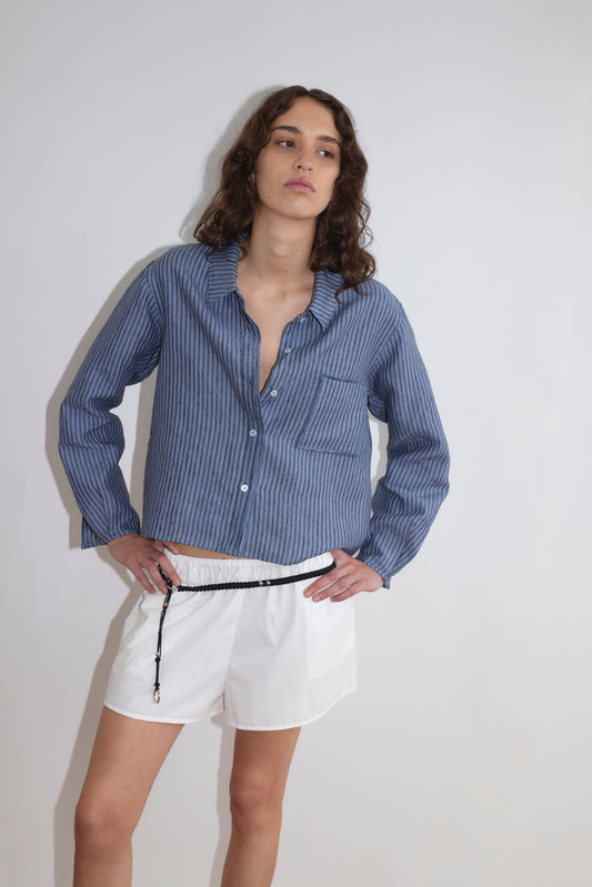 Double Placket Shirt - Azure Stripe