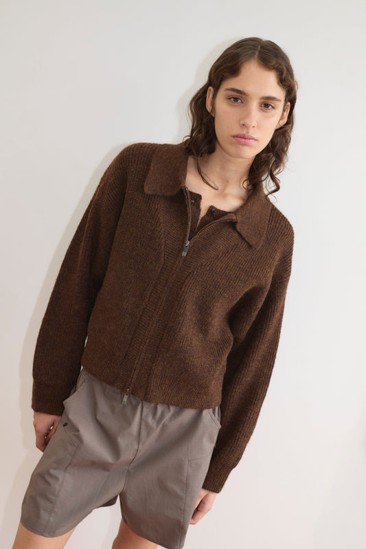 Double Layer Cardigan - Brown