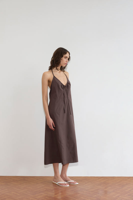 Seamed Halter Dress - Sepia