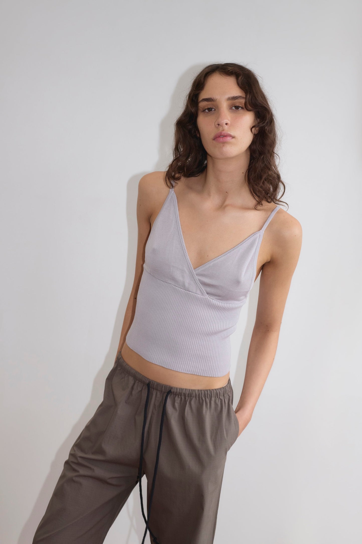 Cross Panel Knit Top - Soft Lilac