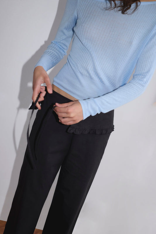 Flounce Belt Pant - Black