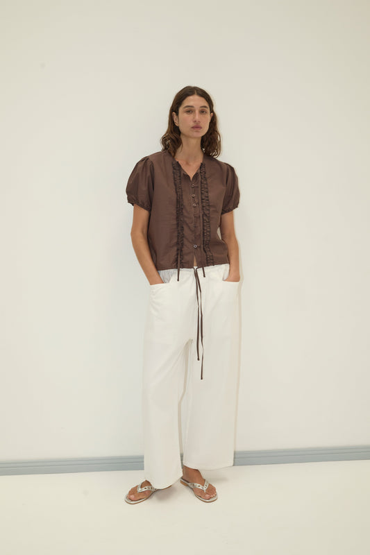 Double Frill Top - Chocolate