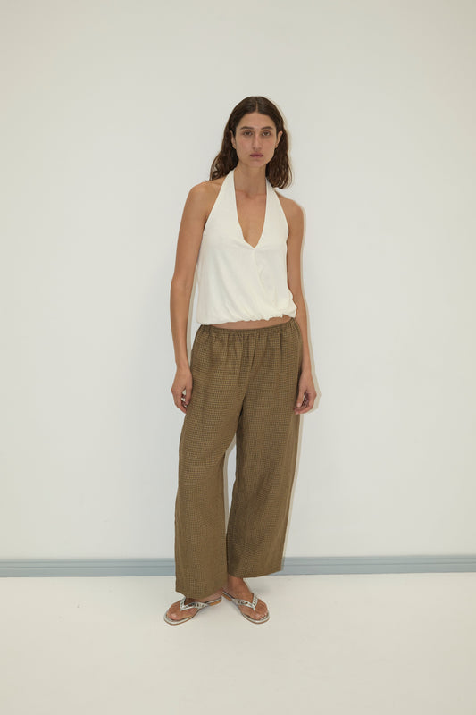 Linen Ease Trouser - Pine Check