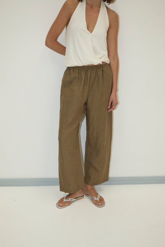 Linen Ease Trouser - Pine Check