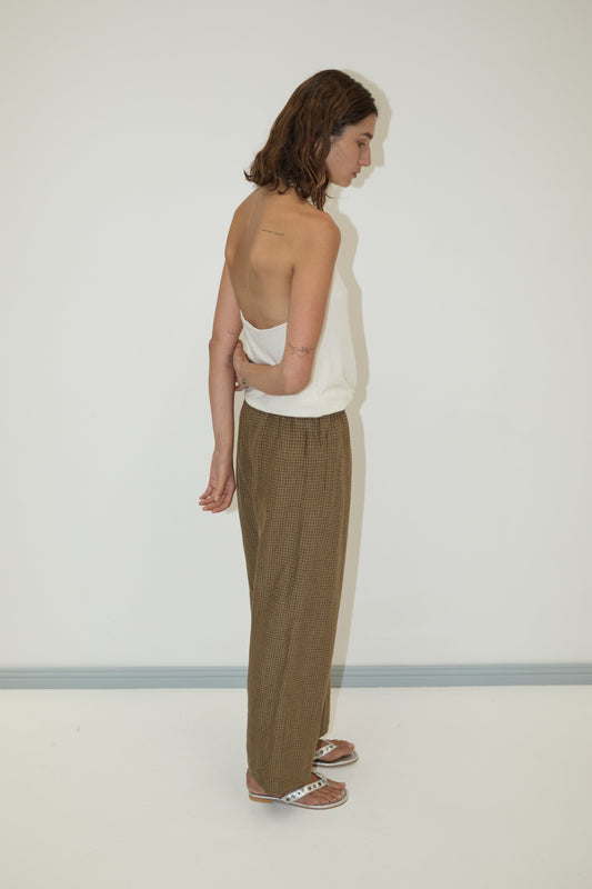 Linen Ease Trouser - Pine Check