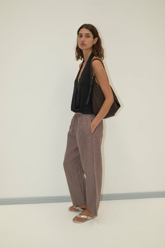 linen ease trouser - russet check