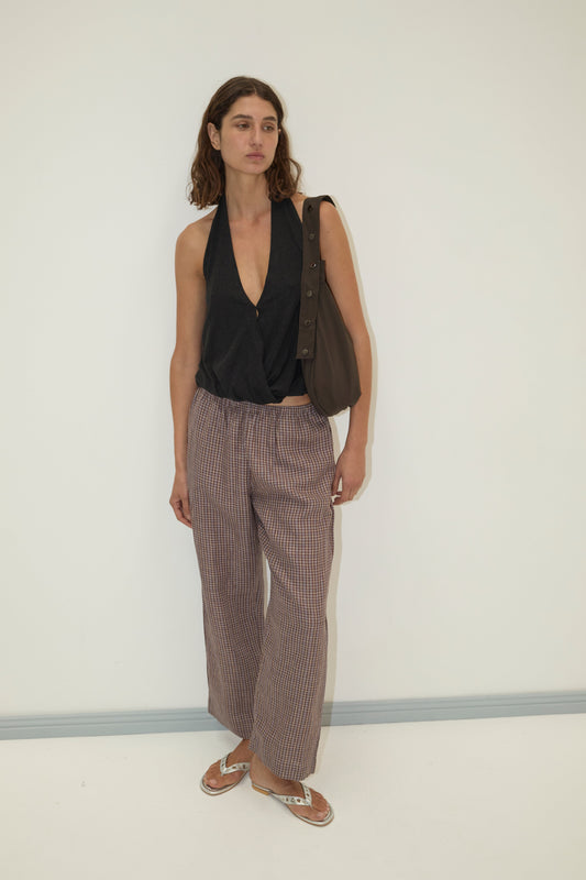 linen ease trouser - russet check