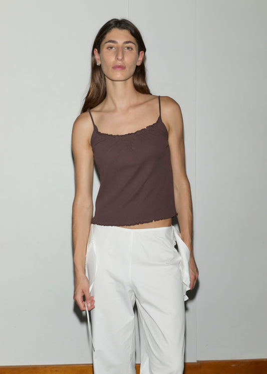 Cotton Flounce Tank - Brown