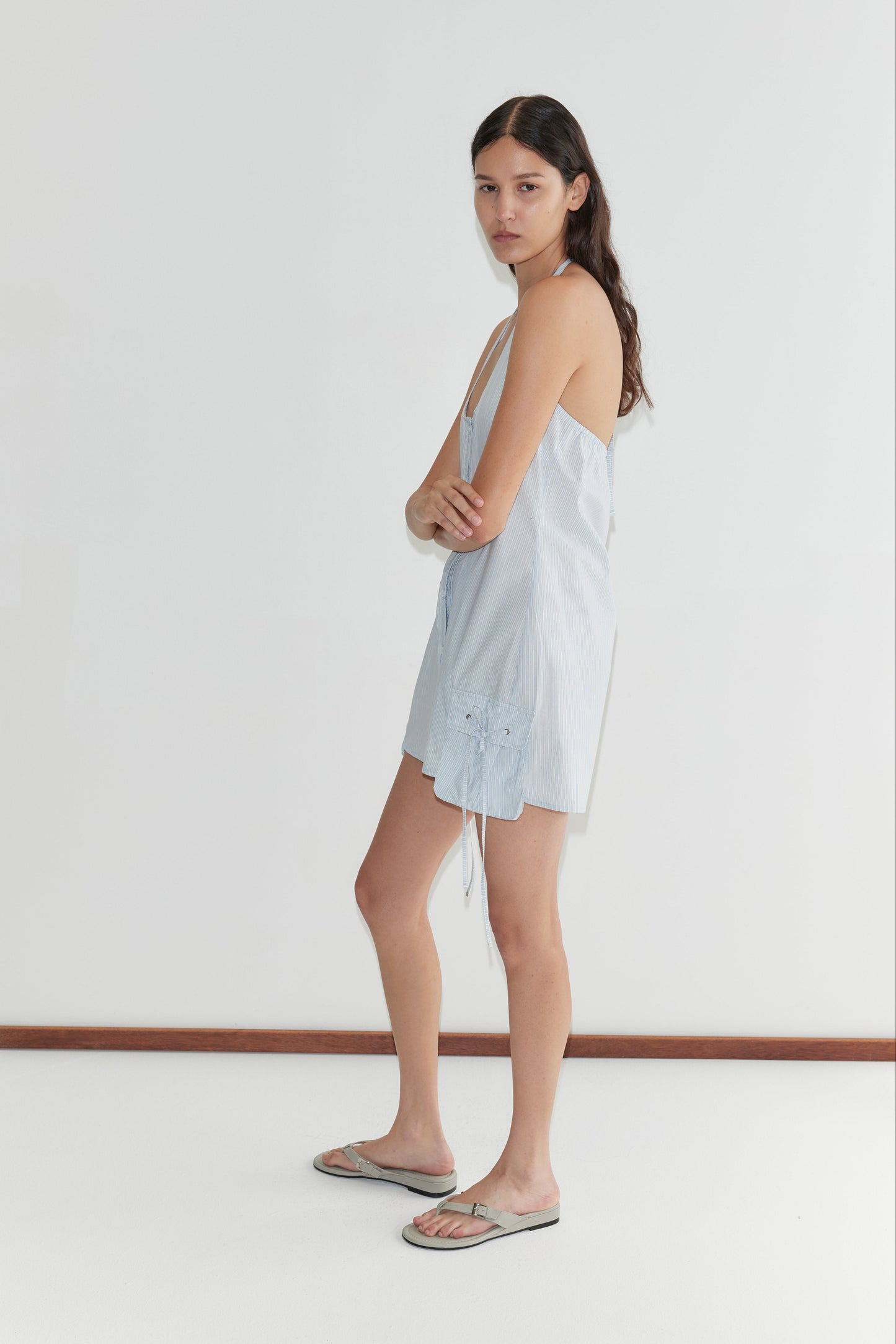 Pocket Halter Dress - Mist Stripe