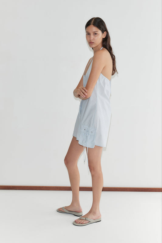 Pocket Halter Dress - Mist Stripe