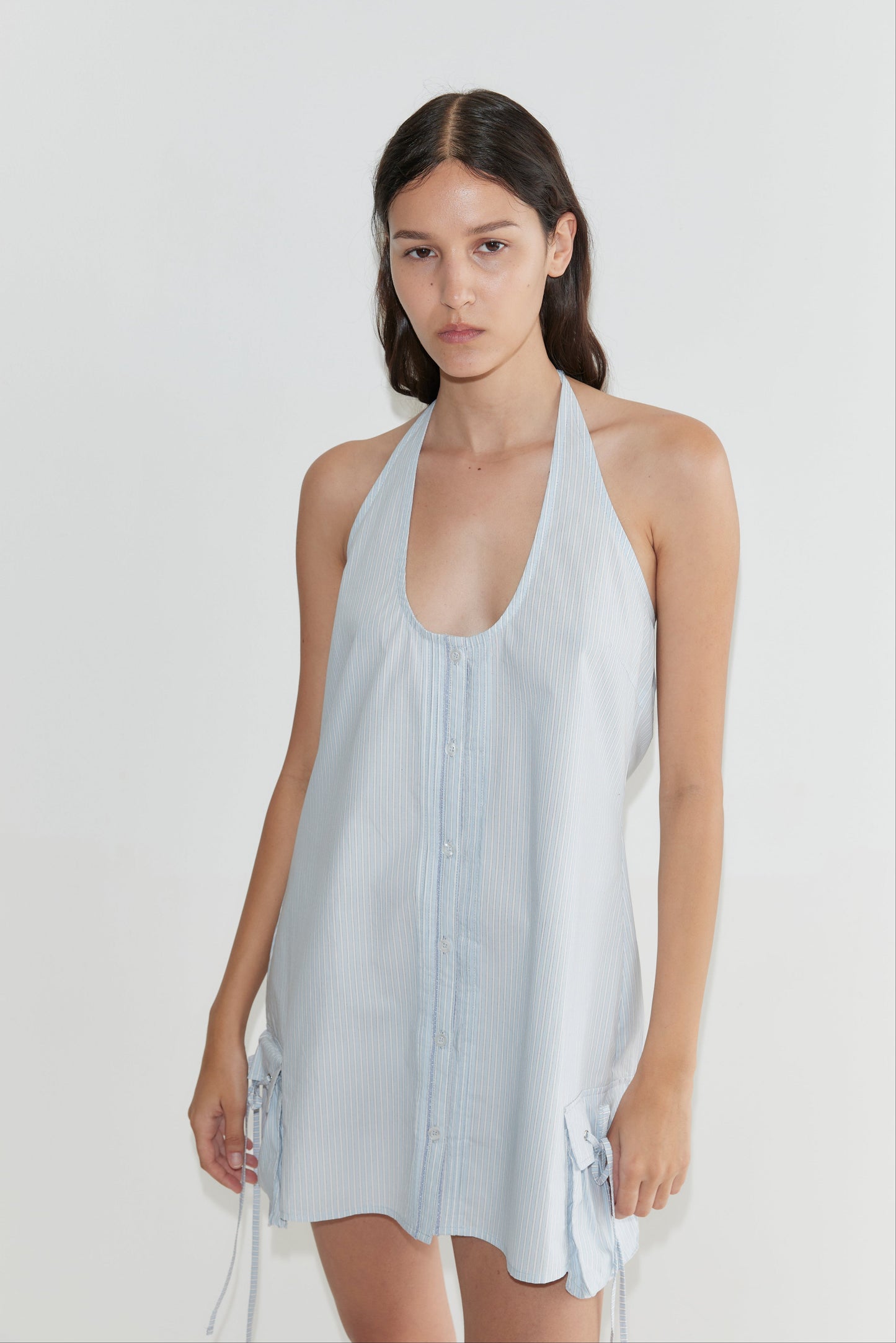 Pocket Halter Dress - Mist Stripe