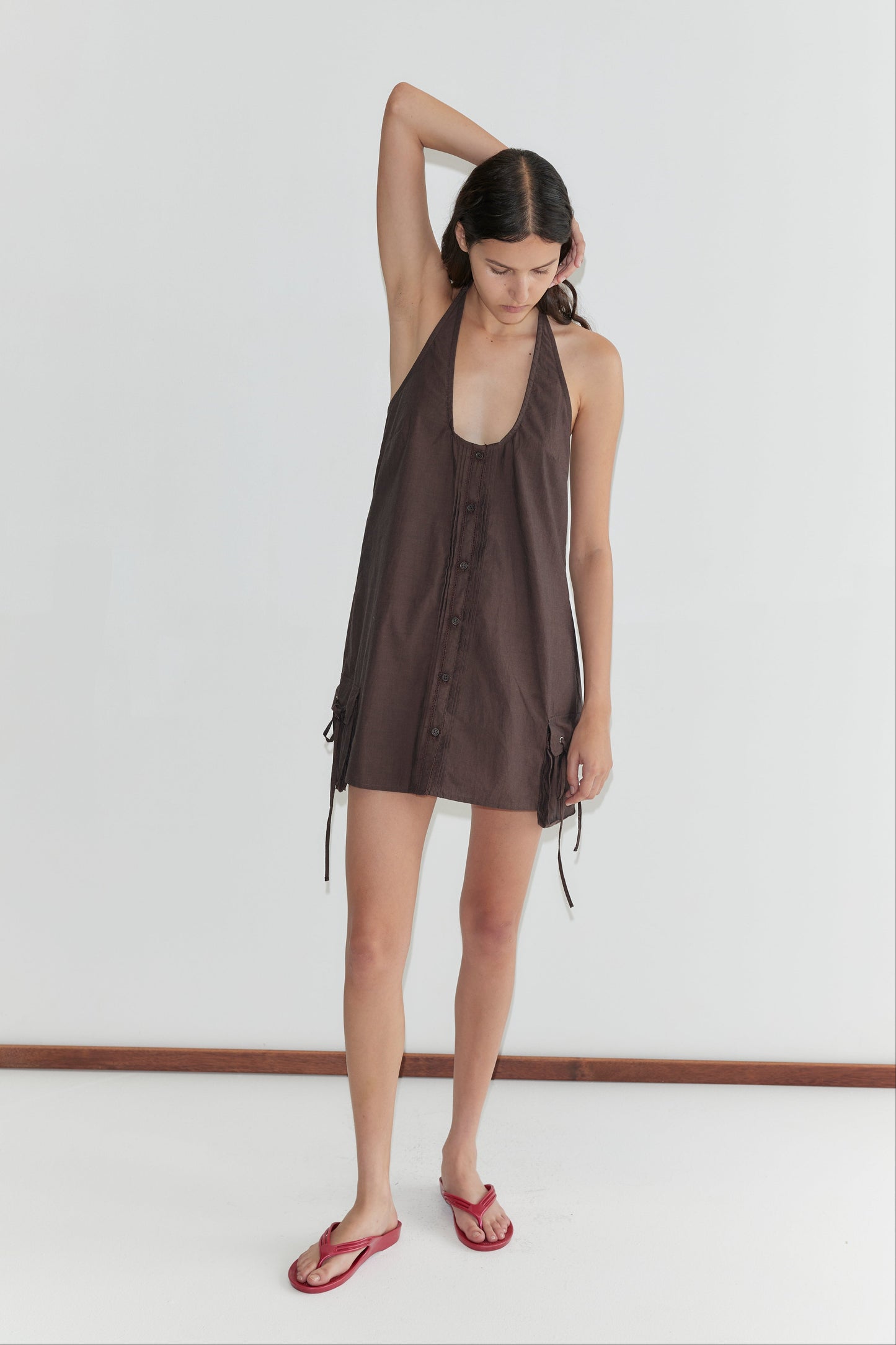 Pocket Halter Dress - Toast