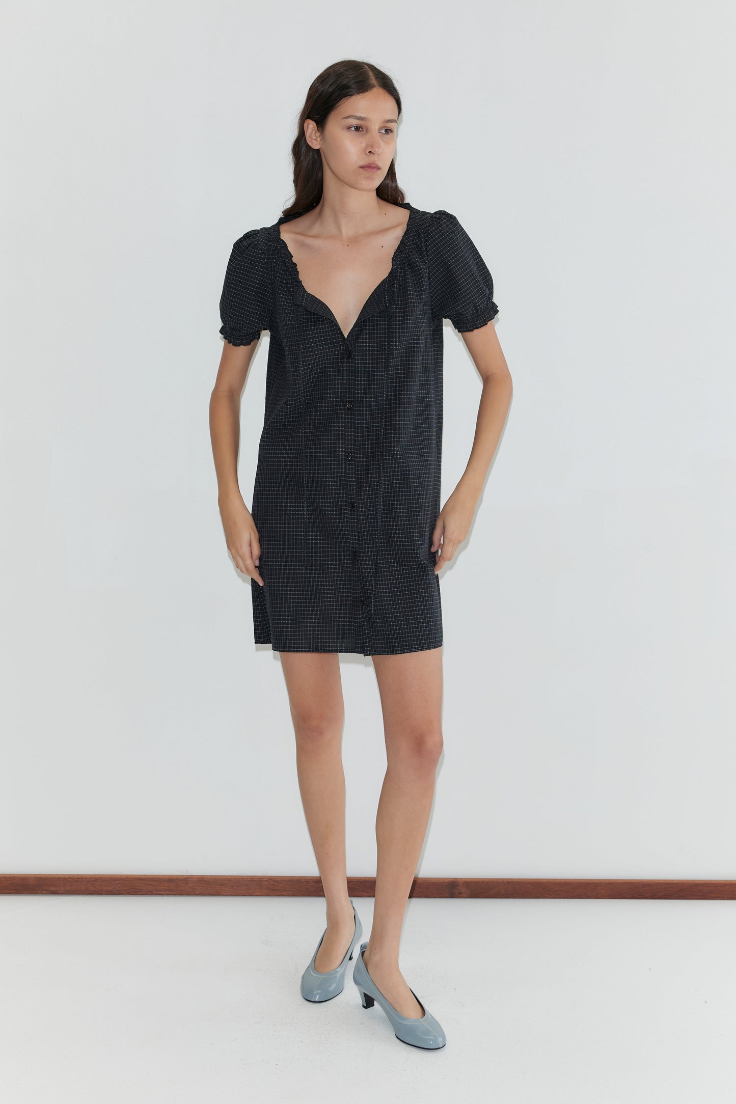 Buttoned Mini Dress - Mono Grid