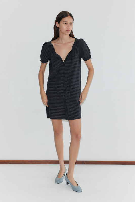Buttoned Mini Dress - Mono Grid