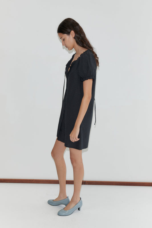 Buttoned Mini Dress - Mono Grid