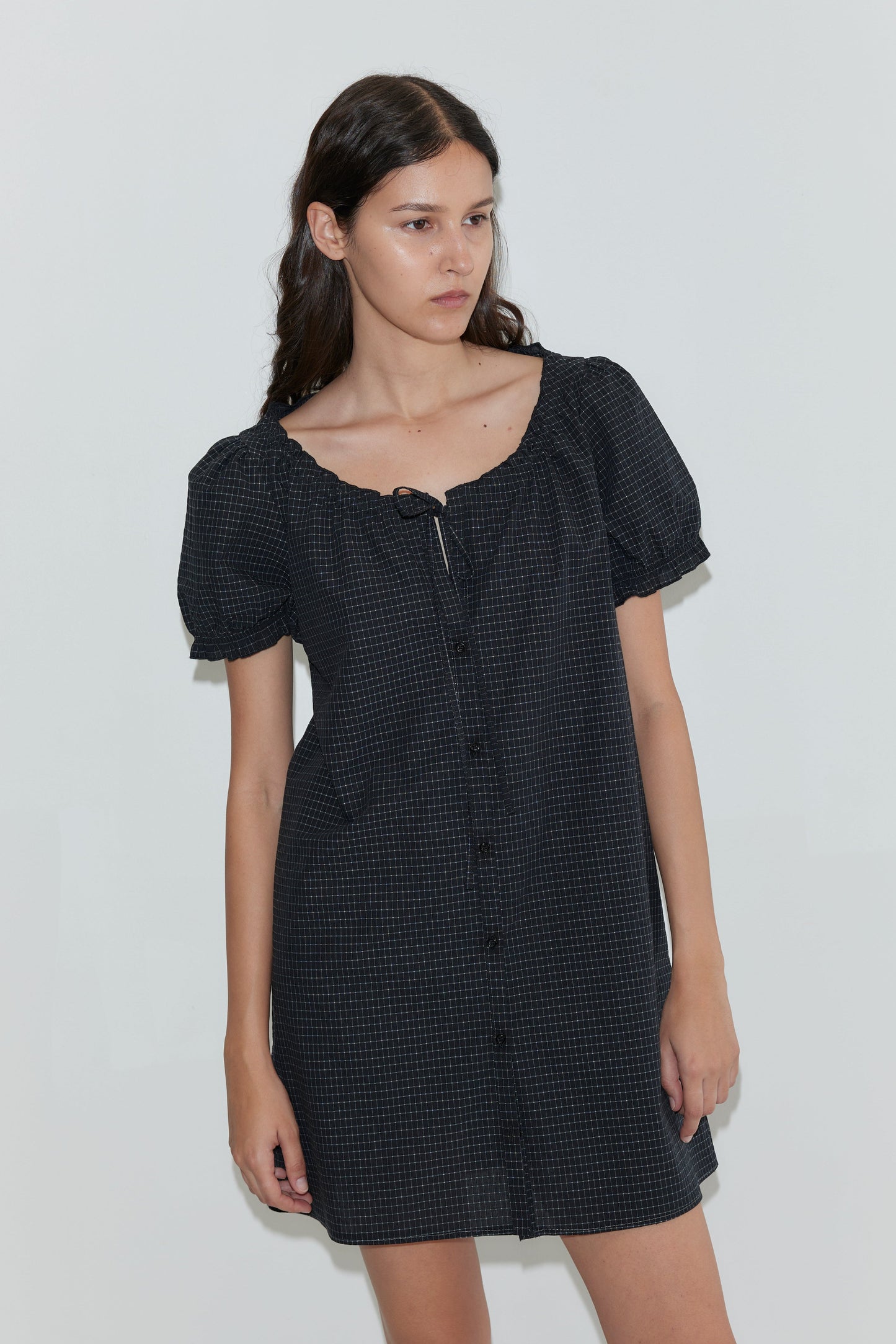 Buttoned Mini Dress - Mono Grid