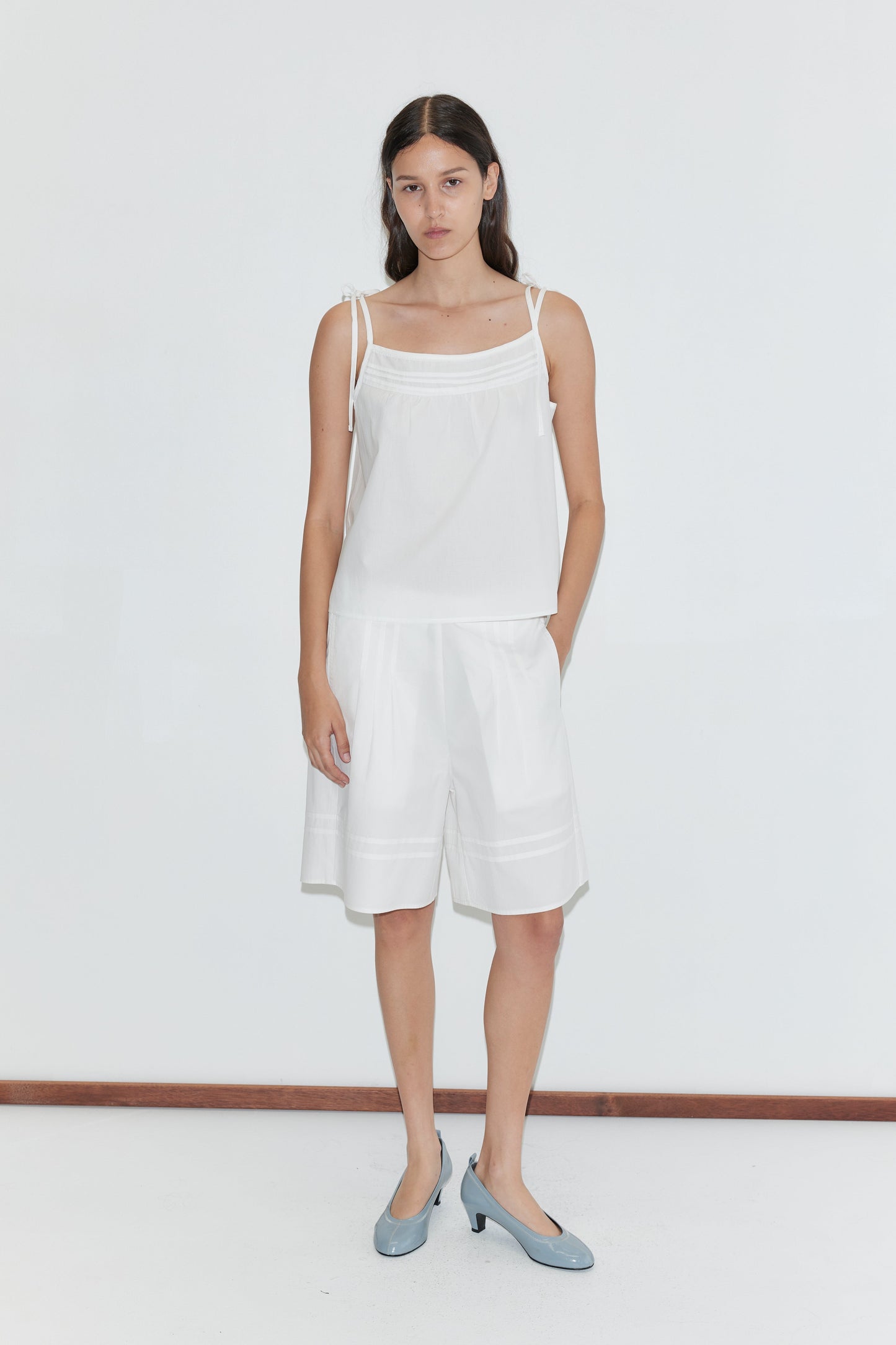 Pintuck Short - White