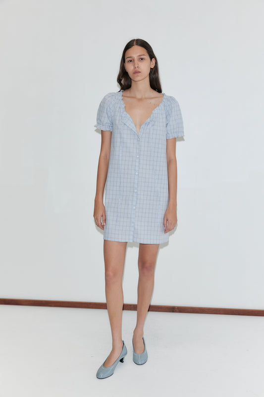 Buttoned Mini Dress - Powder Check