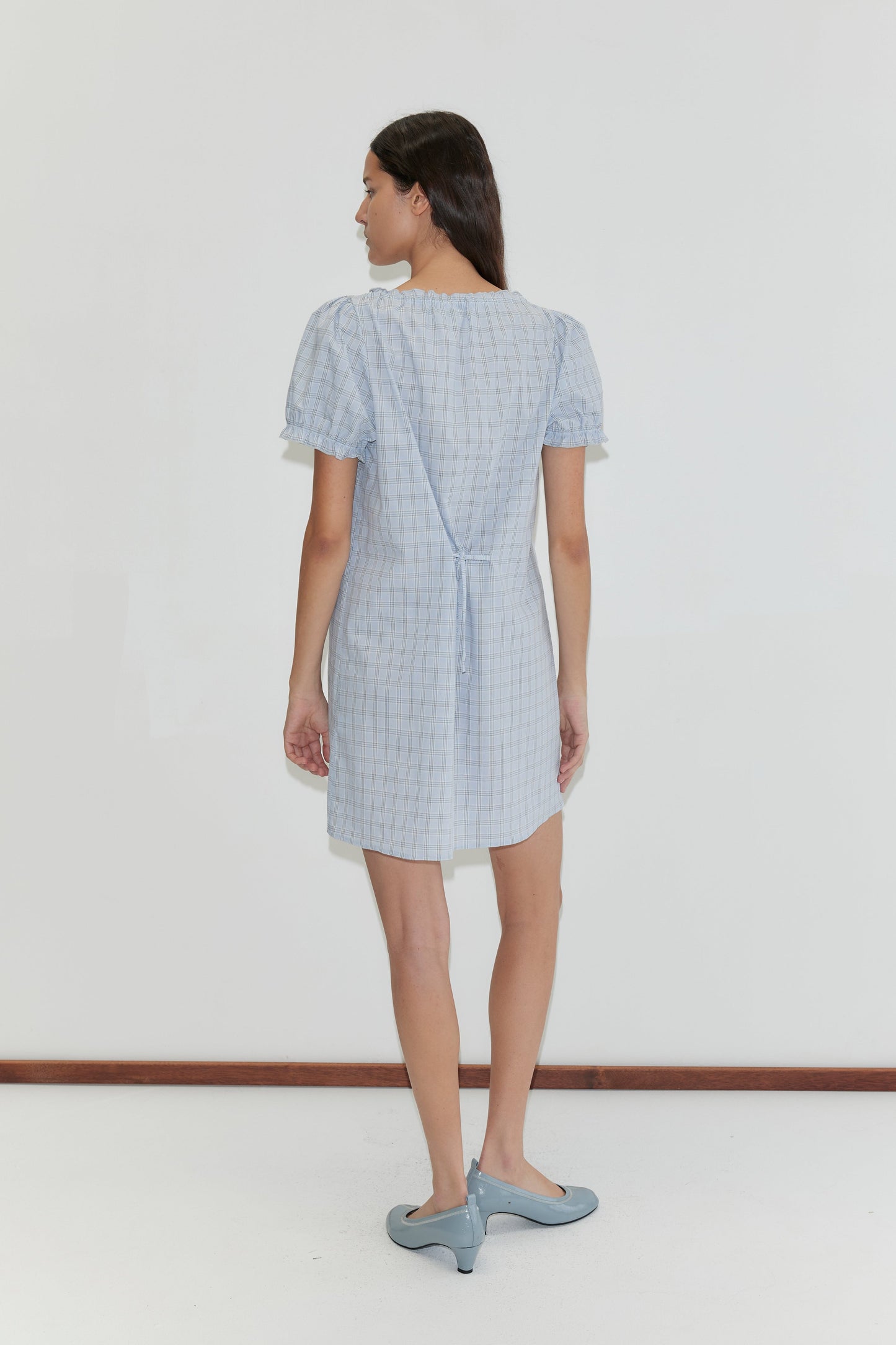 Buttoned Mini Dress - Powder Check