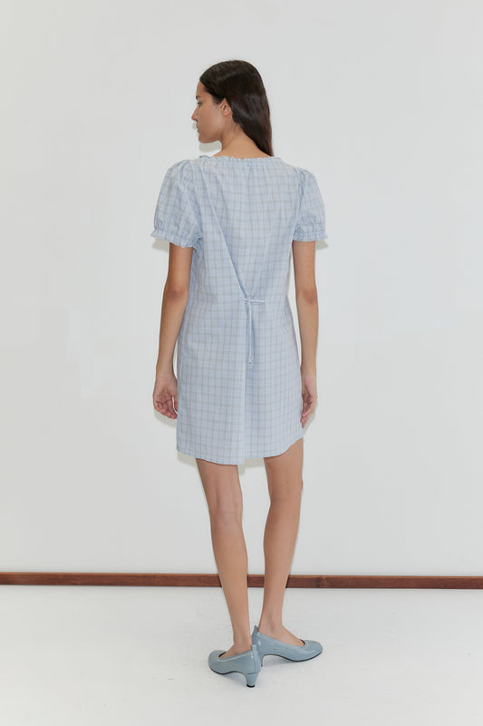 Buttoned Mini Dress - Powder Check
