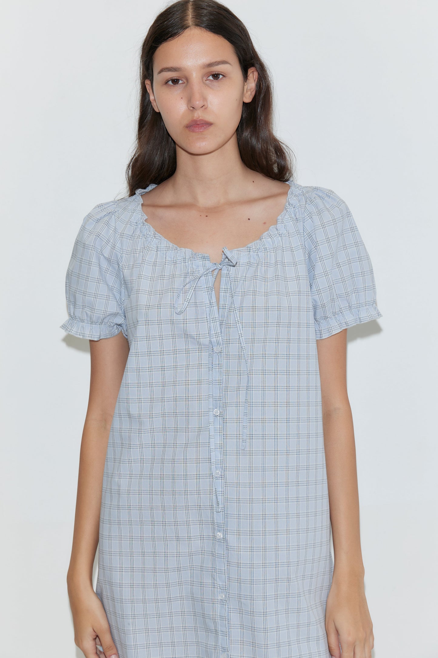 Buttoned Mini Dress - Powder Check