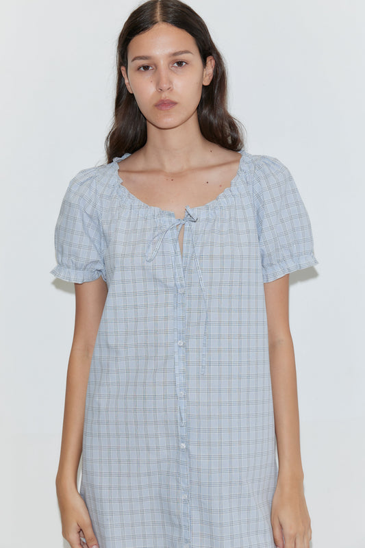 Buttoned Mini Dress - Powder Check
