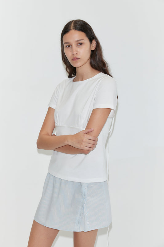 Pleat Split Skirt - Mist Stripe